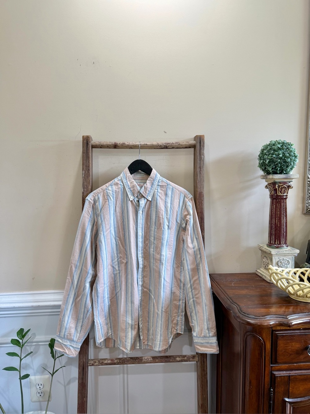 J. Crew Organic Cotton  Button-Down Stripe Shirt in Light Blue & Beige